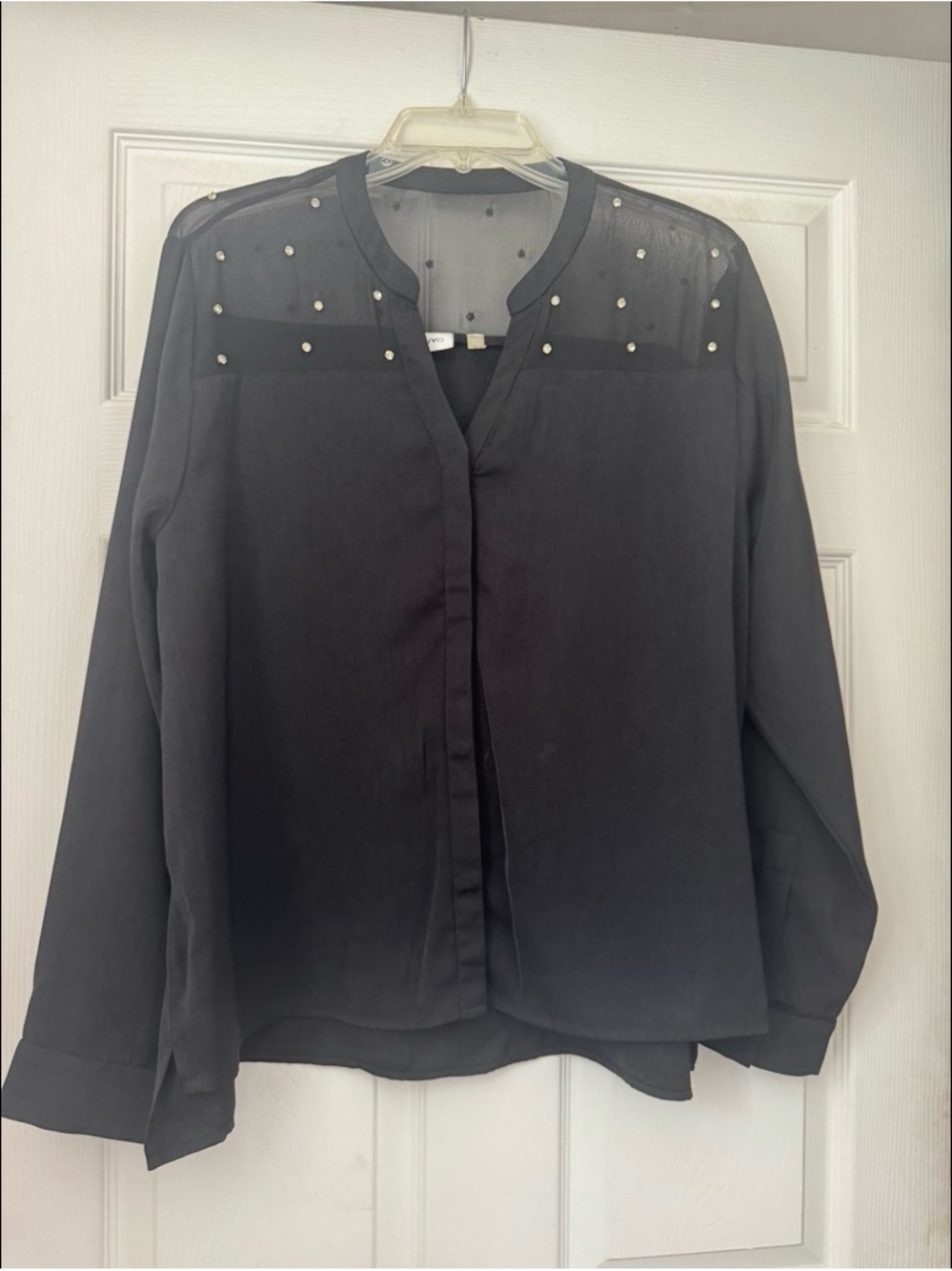 DKNYC Black Sheer Yoke Studded Blouse
